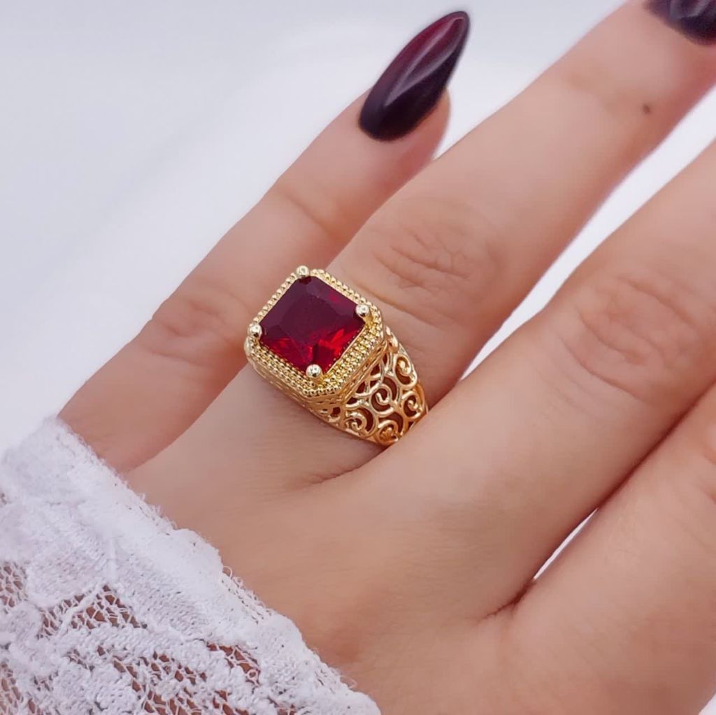 انگشتر نگین قرمز طرح طلا کد 2944